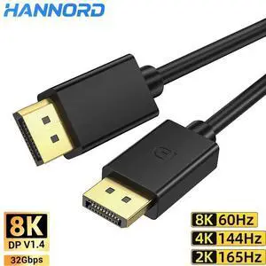 Hannord 8K DisplayPort Cable 1.4, 3.3ft DP Cord UHD (8K@60Hz, 4K@144Hz, 2K@240Hz) DP Male to Male Video Cable, HBR3 32.4Gbps, HDR, HDCP 2.2, FreeSync G-Sync, Display Port for Gaming Monitor, Graphics