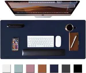 Leather Desk Pad Protector,Mouse Pad,Office Desk Mat, 31.5" x 15.7" Non-Slip PU Leather Desk Blotter,Laptop Desk Pad,Waterproof Desk Writing Pad for Office and Home - Blue Leather Desk Pad Protector,Mouse Pad,Office Desk Mat, 31.5" x 15.7" Non-Slip PU Leather Desk Blotter,Laptop Desk Pad,Waterproof Desk Writing Pad for Office and Home - Blue