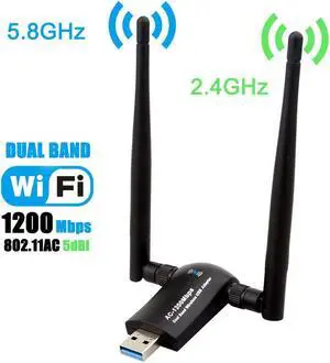 1200Mbps USB Wifi Adapter, High P Wireless AC1200 Dual Band Wifi USB 3.0 Lan Card, 2.4GHz/300Mbps 5GHz/867Mbps, 802.11 ac/a/b/g/n, High Gain Dual 2 X 5dBi Antennas Network dongle for Windows & MAC 1200Mbps USB Wifi Adapter, High P Wireless AC1200 Dual Band Wifi USB 3.0 Lan Card, 2.4GHz/300Mbps 5GHz/867Mbps, 802.11 ac/a/b/g/n, High Gain Dual 2 X 5dBi Antennas Network dongle for Windows & MAC