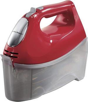 High Performance 6-Speed Electric Hand Mixer, Beaters and Whisk, with Snap-On Storage Case, Red