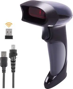 Wireless Handheld Barcode Scanner 2-in-1 Wired Bar Code Reader 2.4GHz Wireless & USB 2.0 Wired Handheld Bar Code Scanner 1D Laser Barcode Reader for POS PC Laptop and Computer