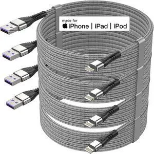 4PackApple MFi Certified iPhone Charger Cable,10 ft iPhone Charger Cord,iPhone Charger 10ft, Lightning Cable for iPhone 12/11/11Pro/11Max/ X/XS/XR/XS Max/8/7/6/5S/SE/iPad Mini,More(Silver) 4PackApple MFi Certified iPhone Charger Cable,10 ft iPhone Charger Cord,iPhone Charger 10ft, Lightning Cable for iPhone 12/11/11Pro/11Max/ X/XS/XR/XS Max/8/7/6/5S/SE/iPad Mini,More(Silver)