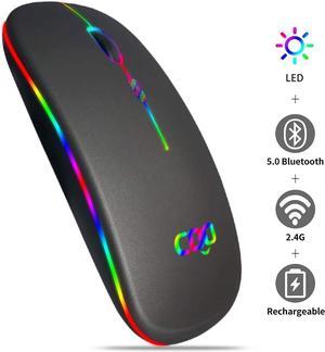 Bluetooth Wireless Mouse, Slim Dual Mode(Bluetooth 5.0 and 2.4G Wireless) Rechargeable Wireless Mouse with 3 Adjustable DPI for MacBook, Laptop, MacOS 10.10, Android 5.0, Windows 8 or Above