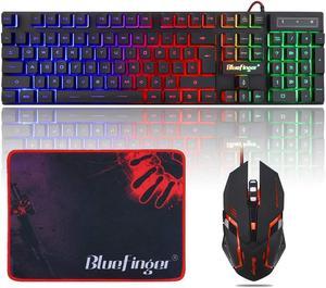 RGB Gaming Keyboard and Backlit Mouse Combo,BlueFinger USB Wired Backlit Keyboard,LED Gaming Keyboard Mouse Set for Laptop PC Computer Game and Work