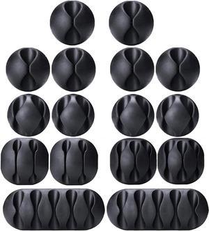 Cable Clips, 16 Pack Black Cord Organizer Cable Management for Organizing Cable Cords Home and Office, Self Adhesive Cord Holders