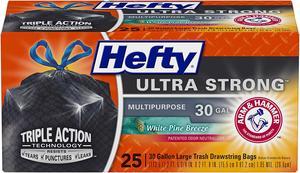 Hefty Ultra Strong 13 Gallon Scented Kitchen Trash Bag, 23.75 x 24.88,  Low Density, 0.9 mil, Citrus Twist, Black, 80 Bags/Box