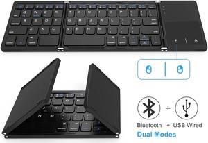 Foldable Bluetooth Keyboard, Jelly Comb Dual Mode Bluetooth & USB Wired Rechargable Portable Mini BT Wireless Keyboard with Touchpad Mouse for Android, Windows, PC, Tablet-Black