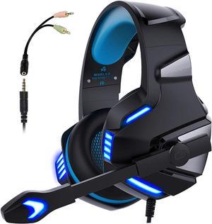Gaming Headset for Xbox One, PS4, PC, Over Ear Gaming Headphones with Noise Cancelling Mic LED Light, Stereo Bass Surround, Soft Memory Earmuffs for Smart Phone, Laptops, Tablet