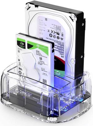 USB 3.0 to SATA I/II/III Dual Bay External Hard Drive Docking Station Transparent Hard Drive Enclosure for 2.5 or 3.5 in HDD SSD with Offline Clone/Duplicator Function [ 24TB Support ]