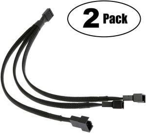 Fan Splitter Adapter Cable Sleeved Braided Y Splitter Computer PC 4 Pin Fan Extension Power Cable 1 to 3 Converter 10 inches (2 Pack)