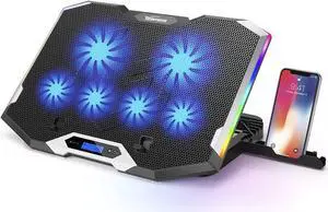 Laptop Cooling Pad Silver Wing Cooler, RGB Lighting Laptop Cooler Fan Compatible 11-17.3" Laptop, 6 Fans Strong Wind and 7 Lighting Mode Adjustable Angle
