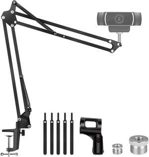 Webcam Stand, Suspension Boom Scissor Arm Stand for Logitech Webcam BRIO C920 C920S C922 C922x C925e C930 C930e, 1/4"-3/8" and 3/8"-5/8" Screw for Blue Yeti Snowball Yeti Nano and Other Mics