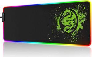 Large RGB Gaming Mouse Pad - 15 Light Modes Extended Computer Keyboard Mat, Anime Dragon Mouse Pad,High-Performance Mouse Pad Optimized for Gamer 31.5 X 12in (Green)