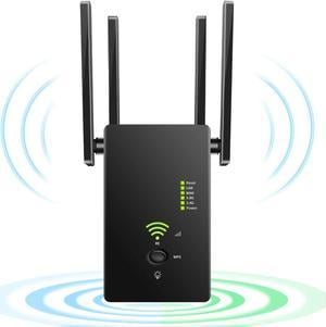 WiFi Extender Wireless Signal Booster 1200Mbps WiFi Repeater Dual Band 24G and 5G with 4 Advanced Antennas Long Range up to 2500 FT WiFi Range Extender Internet AmplifierBlack