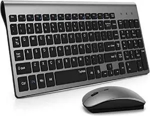 Wireless Keyboard and Mouse Combo, 2.4G Ultra Slim Compact Full Size Quiet Scissor Switch Keyboard and Mice Set for Windows, Mac OS, Laptop, PC - (Gray-Black)