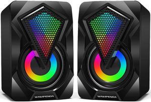 Computer Speakers X2 Wired PC Speaker 2.0 USB Gaming Powered Stereo Mini Multimedia Volume Control with RGB Lights 3.5mm Aux Input for Phone Tablets Desktop Laptop