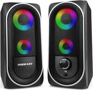 Computer Speakers, 2.0 Stereo Volume Control with RGB Light USB Powered Gaming Speakers for PC/Laptops/Desktops/Phone/Ipad/Game Machine (5Wx2)