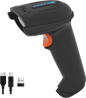 Barcode Scanner Wireless Versatile 2-in-1 (2.4Ghz Wireless+USB 2.0 Wired) with Battery Level Indicator 328 Feet Transmission Distance Rechargeable 1D Laser Bar Code Reader USB Handheld (Black)