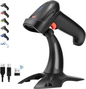 Pro Wireless 2D QR Barcode Scanner with Stand, 3 in 1 Bluetooth & 2.4GHz Wireless & USB Wired, Connect Smartphone Tablet PC with Vibration Alert Model