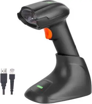 2D Wireless QR Barcode Scanner with USB Charging Cradle Removable Battery, 2D QR 1D Handheld Bar Code Reader