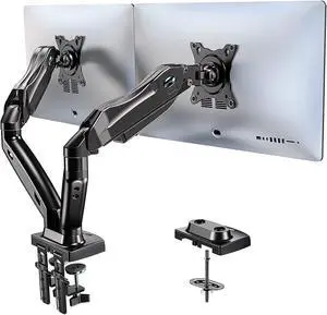 Dual Monitor Stand, Adjustable Spring Monitor Desk Mount Swivel Vesa Bracket with C Clamp/Grommet Mounting Base for 17 to 27 Inch Computer Screens, Each Arm Holds 4.4 to 14.3lbs