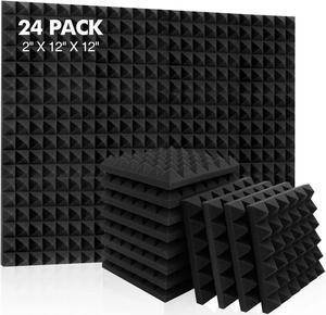 24 Pack Acoustic Panels, 12 x 12 x 2 Inches Sound Proof Foam Panels for Walls, Acoustic Foam Panels, Soundproof Wall Panels, Flame Retardant Sound Panels (12X12X2 inches, black-24pack)