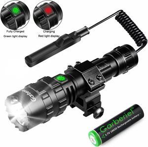 Garberiel 2in1 L2 LED Flashlight with Picatinny Rail Mount - 5 Modes 3000 Lumens Bright Flashlight USB Rechargeable Waterproof Scout Light Torch Light