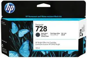 HP 728 130-ml Matte Black DesignJet Ink Cartridge, 3WX25A