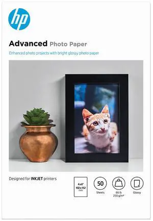 HP Advanced Photo Paper, Glossy, 65 lb, 4 x 6 in. (101 x 152 mm), 50 sheets F4T22A