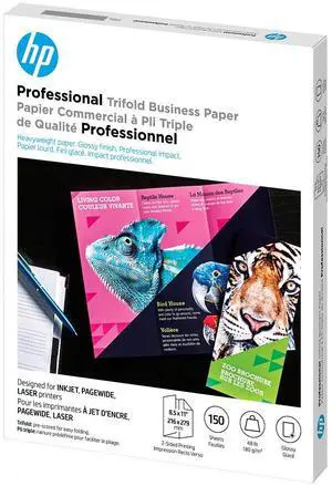 HP Professional Tri-Fold Business Paper, Glossy, 48 lb, 8.5 x 11 in. (216 x 279 HP Professional Tri-Fold Business Paper, Glossy, 48 lb, 8.5 x 11 in. (216 x 279