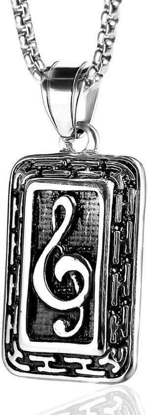 Fashion Vintage Music Note Pendant Hip Hop Mens G-Clef Tag Necklace, 316L Stainless Steel Musical Note Charm,Gift for Music Lovers