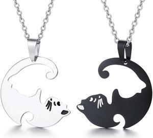 Couples Jewelry Stainless Steel Split Puzzle Cat Necklace for Boy Girl, Best Friends Friendship Pendant for His Hers,Cute Pet Animal Lover Gift for Women Men,Sisters Charms,Love Relationship Necklace