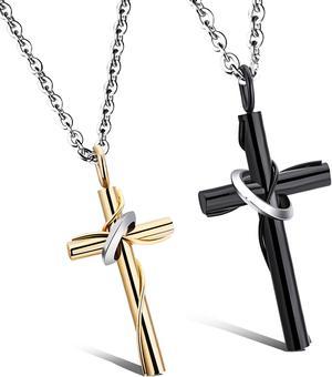 Black Gold Couples Necklaces His Hers Cross Valentine's Day Gift Catholic Christian Baptism Pendant Church Wedding Jewelry
