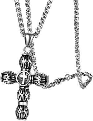 Men Stainless Steel Punk Hip Hop Rock Cross Necklace Vintage Christian Church Baptism Jewelry