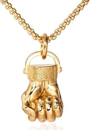 Gold Plated Stainless Steel Fist Pendant Boxing Sports Fitness Necklace Hip Hop Punk Jewelry Boxer Gift