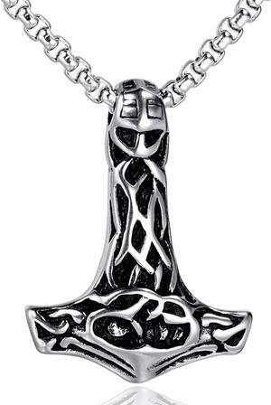 Norse Viking Thor's Hammer Talisman Necklace, Stainless Steel Men Vintage Jewelry Nordic Viking Amulet Pendant Talisman Jewelry