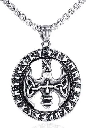 Men Stainless Steel Nordic Viking Cross Hammer Pendant Celtic Knot Necklace