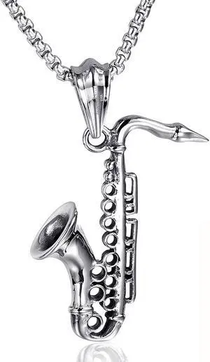 Stainless Steel Saxophone Necklace Instrument Pendant Gifts for Music Lovers