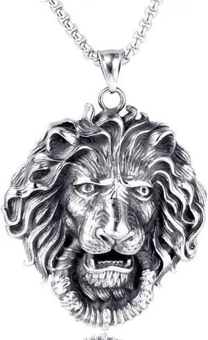 Men Stainless Steel Domineering Lion King Necklace Punk Hip Hop Animal Head Pendant