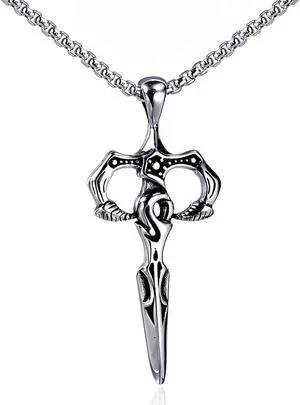 Men Stainless Steel Knight Sword Necklace Cool Vintage Sword Design Cross Pendant Male Jewelry Gift