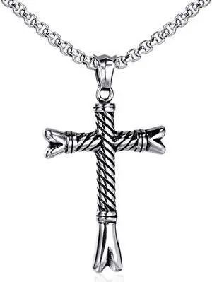 Vintage texture Cross Pendant Catholic Christian Necklace