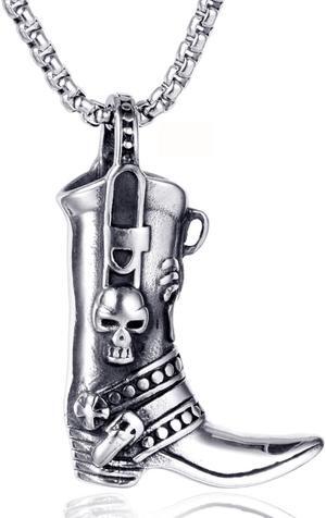 Men Stainless Steel Cowboy Boots Necklace Gothic Skull Scorpion Pendant Pirate Shoes Jewelry