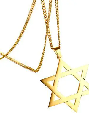 Men Women Gold Plated Stainless Steel Hollow Out Hexagram Star of David Pendant Necklace
