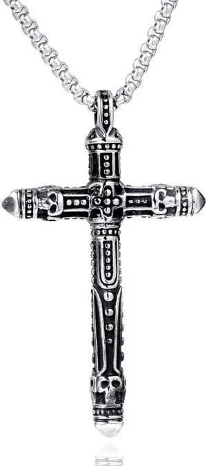 Vintage Stainless Steel Unique Skull Cross Necklace Celtic Catholic Pendant Christian Crucifix Jewelry