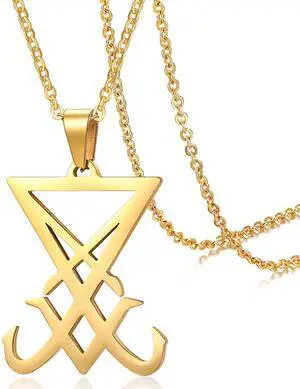 Gold Plated Stainless Steel Goth Witch Seal of Lucifer Church of Satan Symbol Pendant Necklace