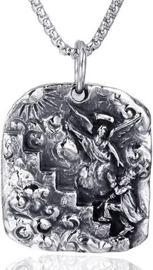 St Michael Necklace Archangel Guardian Amulet Shield Protection Pendant Dog Tag Jewelry Catholic Christianity Believer Prayer Gift