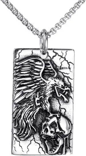 Stainless Steel Men's Necklace Eagle Skull Head Pendant Hip Hop Punk Jewelry