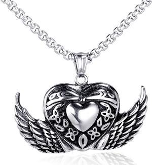 Stainless Steel Angel Wings Heart Bowknot Pendant Necklace