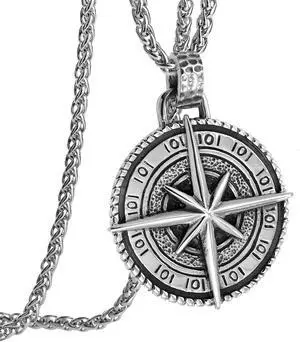 Men Stainless Steel Compass Necklace Vintage Nautical Graduation Medal Pendant