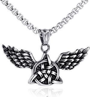 Stainless Steel Women Men Angel Wings Celtic Knot Pendant Necklace60cm Chain